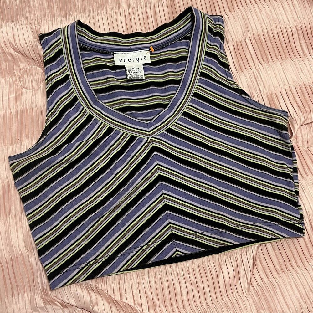 Vintage 90s V Neck Cropped Purple And Green Tank Top